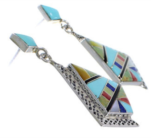 Multicolor Inlay Southwest Sterling Silver Earrings EX31538
