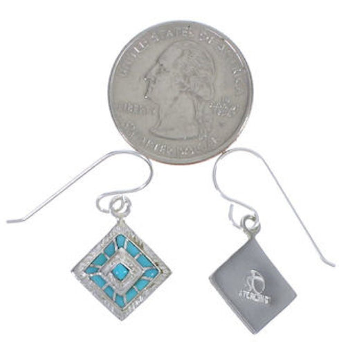 Southwest Turquoise Silver Hook Dangle Earrings FX31370
