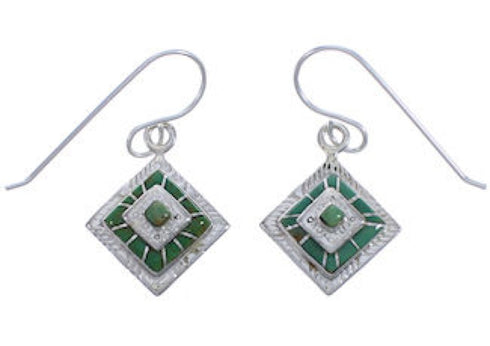 Turquoise Inlay Silver Hook Dangle Earrings FX31374