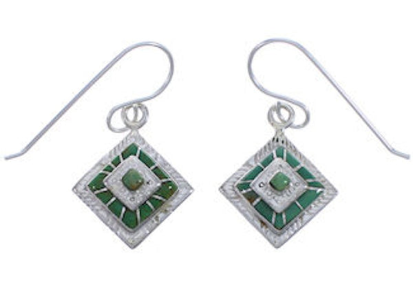 Turquoise Inlay Silver Hook Dangle Earrings FX31374