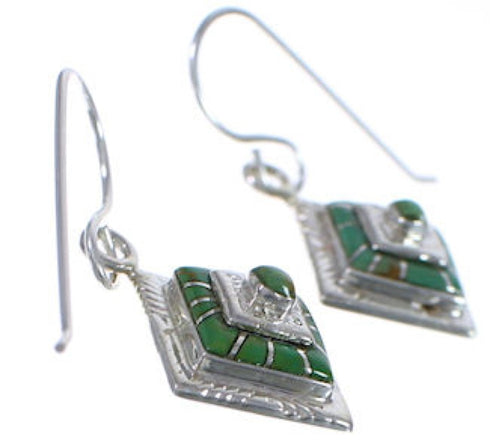 Turquoise Inlay Silver Hook Dangle Earrings FX31374