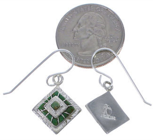 Turquoise Inlay Silver Hook Dangle Earrings FX31374