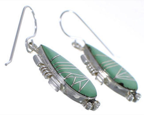 Silver Turquoise Inlay Hook Dangle Earrings FX31381