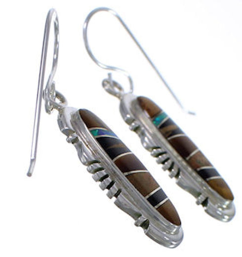Sterling Silver Multicolor Inlay Hook Dangle Earrings FX31407