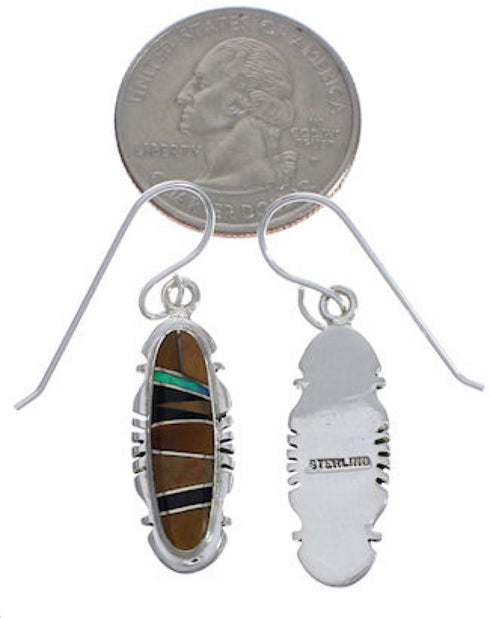 Sterling Silver Multicolor Inlay Hook Dangle Earrings FX31407