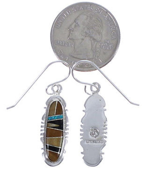 Silver Multicolor Inlay Southwest Hook Dangle Earrings FX31410