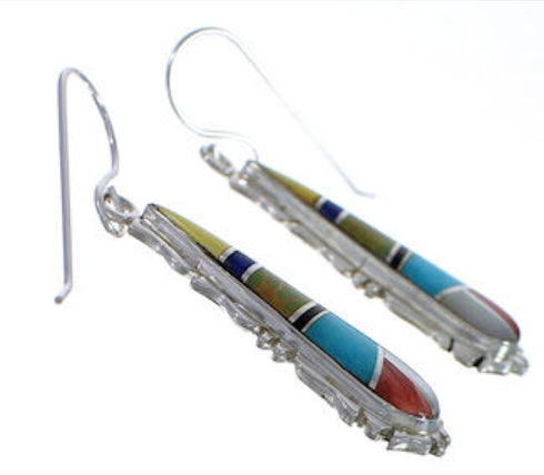 Multicolor Inlay Silver Hook Dangle Earrings FX31433