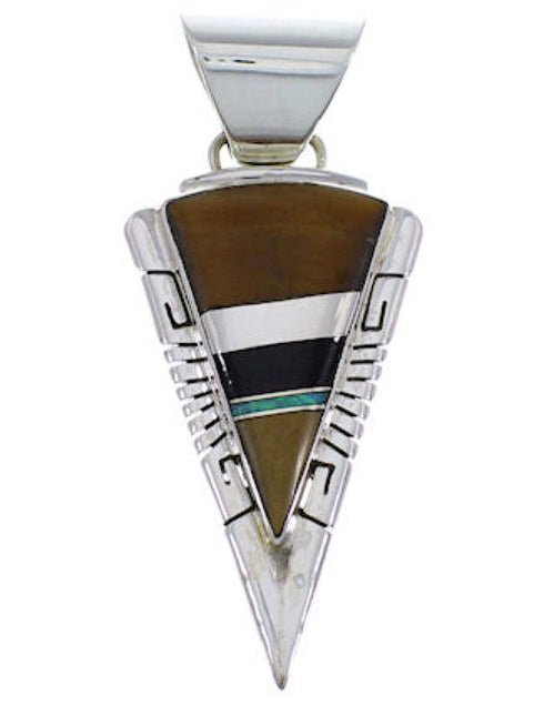 Tiger Eye And Multicolor Southwestern Silver Pendant EX28881