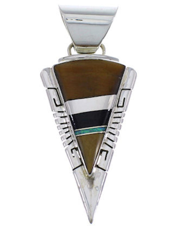 Tiger Eye And Multicolor Southwestern Silver Pendant EX28881