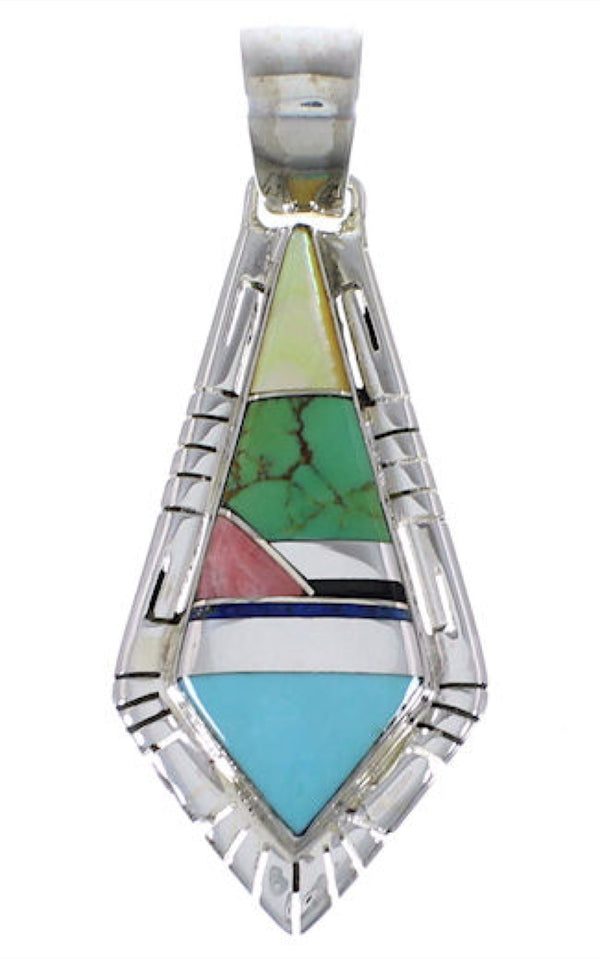 Multicolor Inlay Southwestern Silver Pendant EX28954
