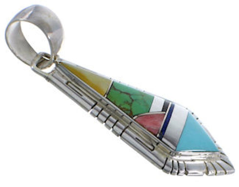 Multicolor Inlay Southwestern Silver Pendant EX28954