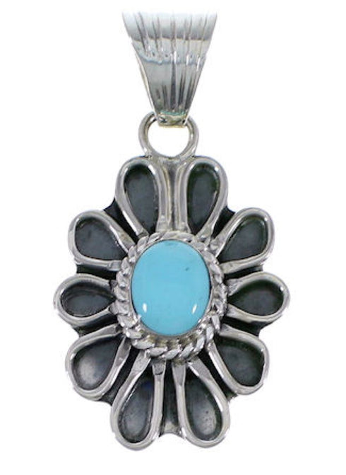 Turquoise Southwest Sterling Silver Flower Pendant EX28991