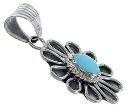 Turquoise Southwest Sterling Silver Flower Pendant EX28991