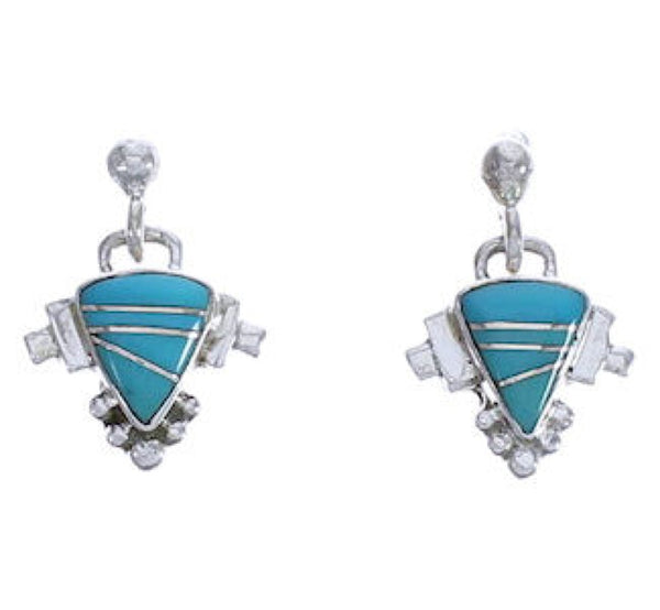 Turquoise Inlay Sterling Silver Southwest Earrings EX31582