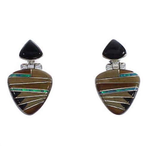 Southwest Multicolor Inlay Silver Earrings EX31606