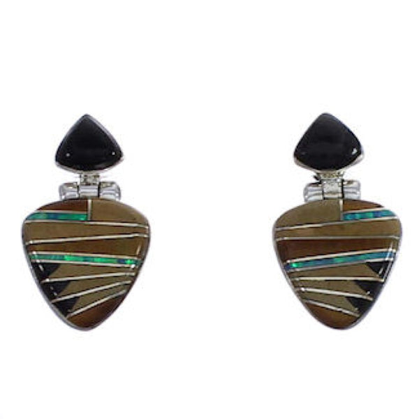 Southwest Multicolor Inlay Silver Earrings EX31606