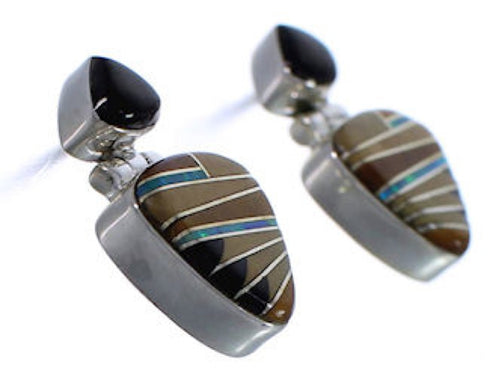 Southwest Multicolor Inlay Silver Earrings EX31606