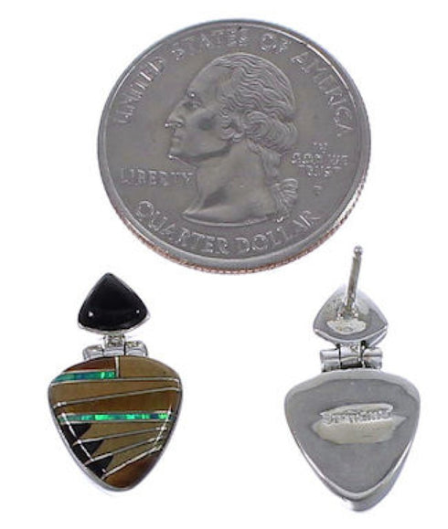 Southwest Multicolor Inlay Silver Earrings EX31606