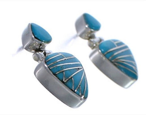 Turquoise Inlay Southwestern Silver Earrings EX31610