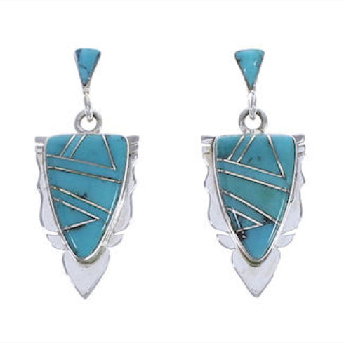 Southwest Silver And Turquoise Inlay Earrings EX31619