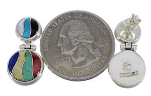 Multicolor Inlay Southwest Silver Earrings FX31029