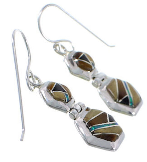 Silver Multicolor Inlay Hook Dangle Earrings FX31043