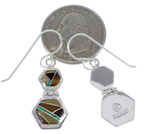Silver Multicolor Inlay Hook Dangle Earrings FX31043