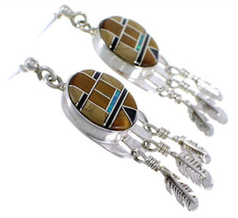 Multicolor Feather Sterling Silver Post Dangle Earrings PX28916