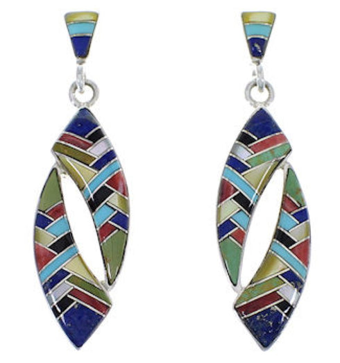 Multicolor Inlay Sterling Silver Post Dangle Earrings PX28925