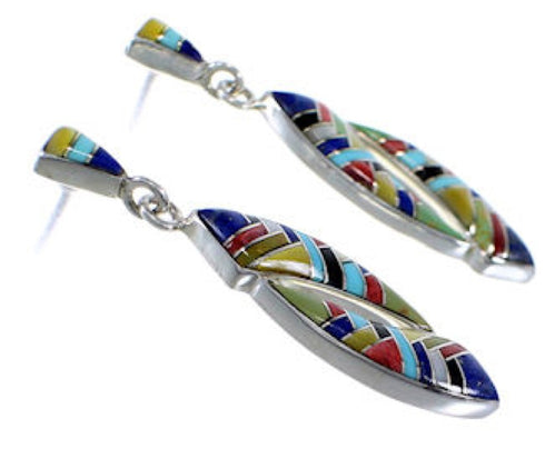 Multicolor Inlay Sterling Silver Post Dangle Earrings PX28925