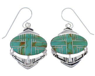 Genuine Sterling Silver Turquoise Inlay Hook Dangle Earrings PX28947
