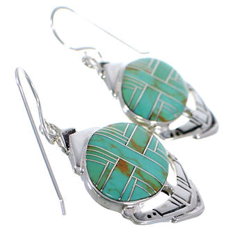 Genuine Sterling Silver Turquoise Inlay Hook Dangle Earrings PX28947
