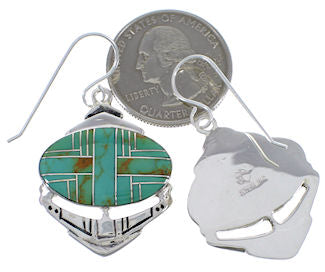 Genuine Sterling Silver Turquoise Inlay Hook Dangle Earrings PX28947