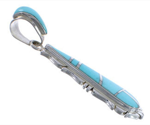 Southwest Turquoise Inlay And Silver Slide Pendant EX30517