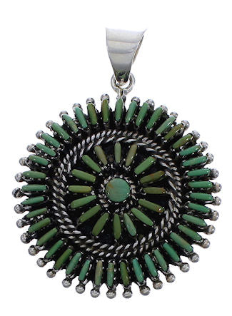 Turquoise Needlepoint Sterling Silver Southwest Pendant EX30610