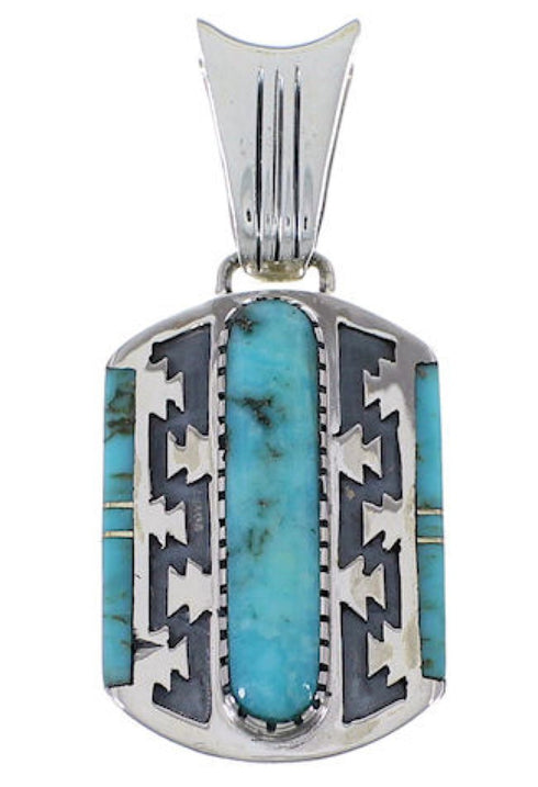 Turquoise Inlay And Sterling Silver Southwest Pendant EX28792
