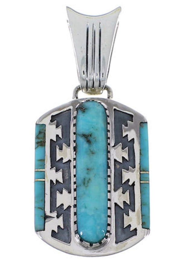 Turquoise Inlay And Sterling Silver Southwest Pendant EX28792