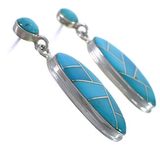 Turquoise And Southwest Silver Post Dangle Earrings PX30695