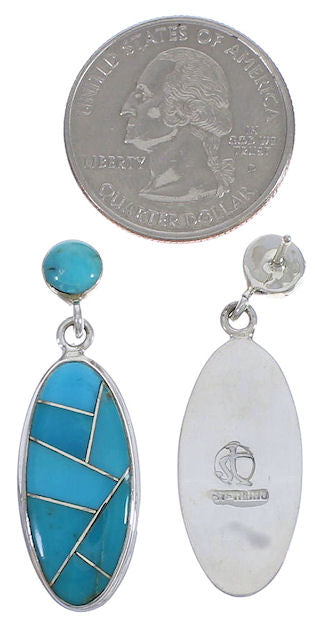 Turquoise And Southwest Silver Post Dangle Earrings PX30695