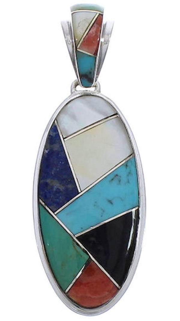Genuine Sterling Silver Multicolor Inlay Pendant Jewelry PX30731