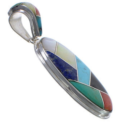 Genuine Sterling Silver Multicolor Inlay Pendant Jewelry PX30731
