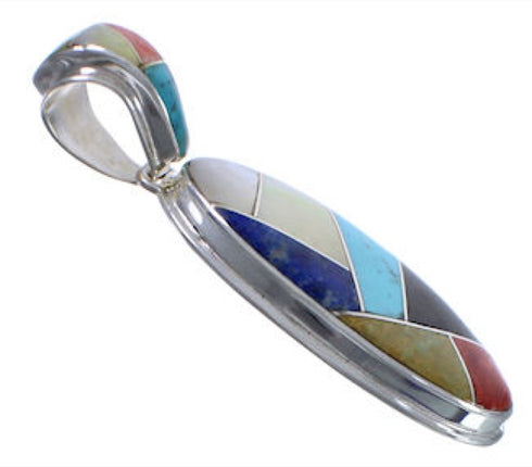 Southwestern Multicolor Inlay Sterling Silver Pendant Jewelry PX30732
