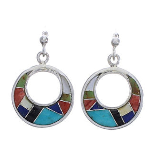 Multicolor Sterling Silver Southwest Post Dangle Earrings PX31277