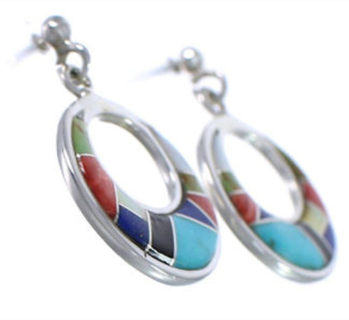 Multicolor Sterling Silver Southwest Post Dangle Earrings PX31277