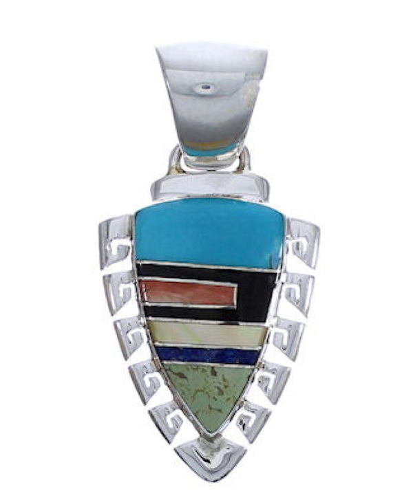 Multicolor Inlay Southwestern Silver Pendant EX29206