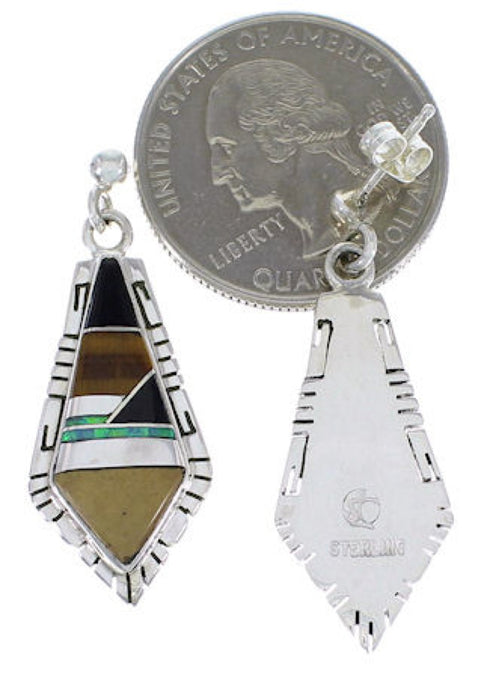 Southwest Multicolor Inlay And Silver Earrings EX31685