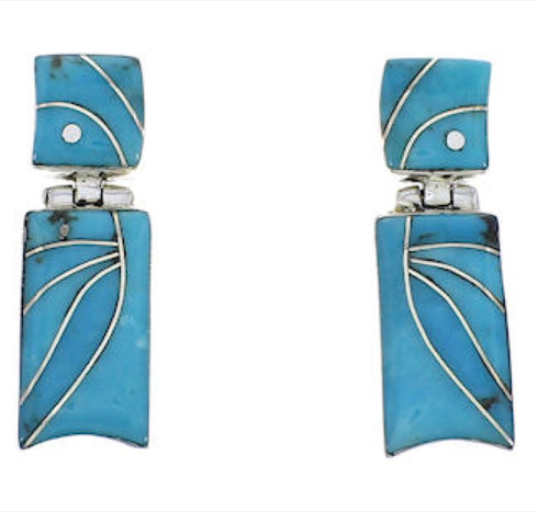 Turquoise Inlay Southwestern Silver Earrings EX31707
