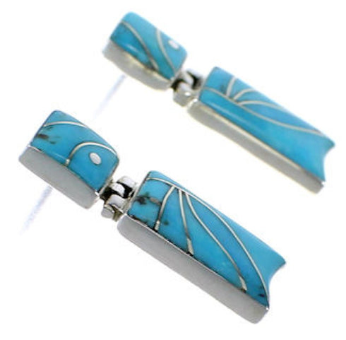 Turquoise Inlay Southwestern Silver Earrings EX31707