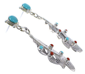 Turquoise Coral Feather Jewelry Post Dangle Earrings PX30593