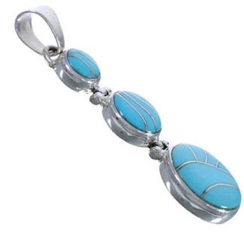 Turquoise Inlay Silver Substantial Southwest Pendant PX29322